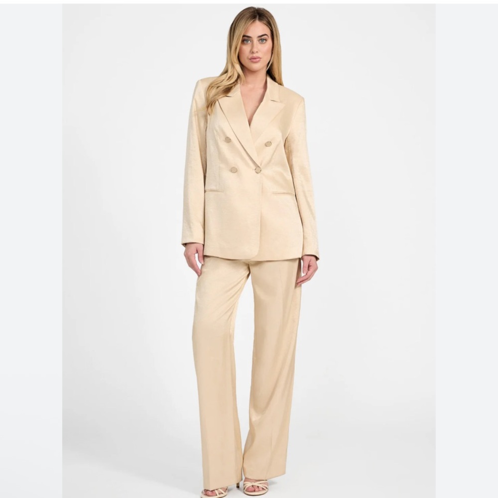 Guess Cream Double-Breasted Women's Jacket Woven twill blazer Double-breasted
